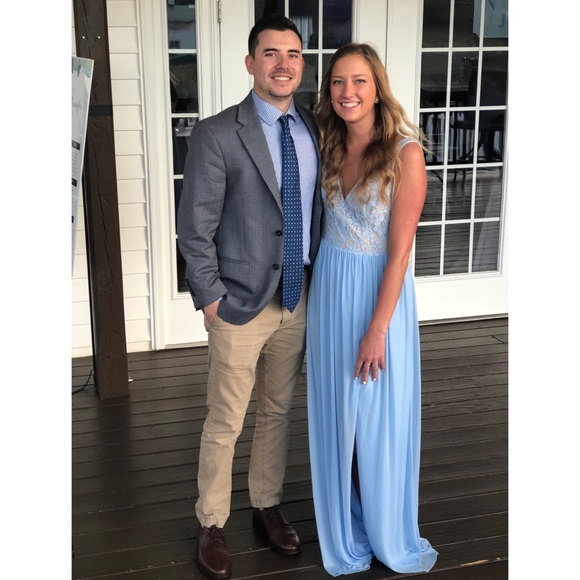 Lace Detail Light Blue Bridesmaid/Prom Dress - Picture 4 of 4